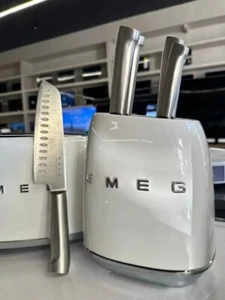 SMEG 7-Pieces NEW Vintage Kitchen Knife Block Set Stainless Steel Ivory White - Picture 1 of 4