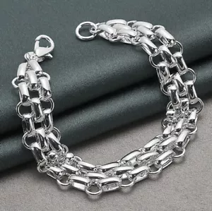 New 925 Silver Plated Lnterlocking Circle Bracelet Chain Fashion Jewelry Gift - Picture 1 of 5