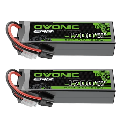 2X OVONIC 7.4V 120C 1700mAh 2S LiPo Battery EC2 for 1/12 1/18 RC Race Car buggy - Image 1 of 4