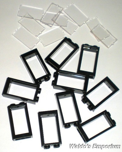 Lego WINDOW FRAME 1X2X3, BLACK, with Clear Glass, 60593 Lot of 10, New ...