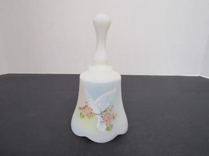 Fenton Satin White Milk Glass Painted Bell ~ A. Farley ~ Dove, Flowers, and Poem - Bild 1 von 9