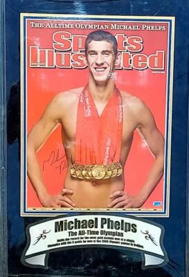 Espectacular póster/certificado de autenticidad ilustrado deportivo autografiado por Michael Phelps 1 de tres Foto 1 de 4