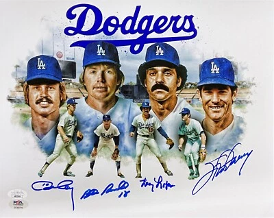 DODGERS 1981 RECORD INFIELD SIGNED 11X14 PHOTO RUSSELL GARVEY CEY LOPES JSA - Image 1 of 4
