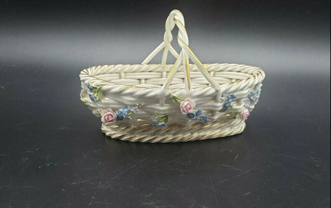 Porcelain Easter Basket with Blue, Pink & White Flowers Cover