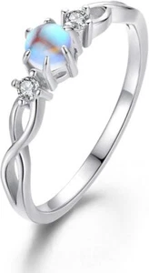Ring 925 Sterling Silver Rainbow Moonstone Infinity Women Jewellery Engagement - Picture 1 of 6
