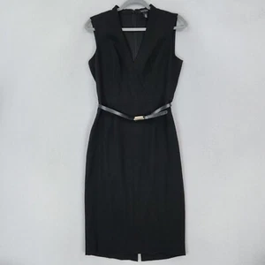 WHBM Dress Womens 4 Black Belted Sheath Sleeveless Midi Career Classic Capsule - Picture 1 of 12