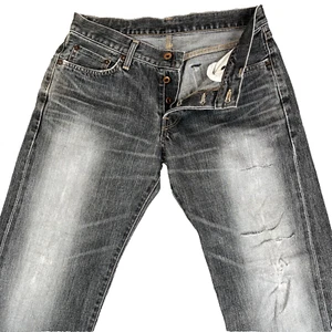 VTG Edwin Jeans Men 31x30 Black 505 Selvedge Japanese Denim Baggy Thrashed - Picture 1 of 14