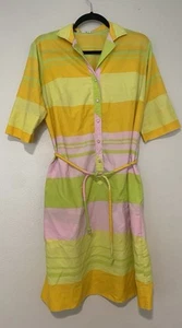 VTG Lady Bayard 60s Dress Womens 13/14 Stripe Print Hippie Mini Shift Mod - Picture 1 of 14