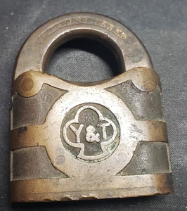 Ancien cadenas cadenas en laiton Yale & Towne PAS DE CLÉ cadeau - Photo 1/6