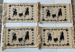 Western Rodeo Theme Woven Fringed Placemats EL PASO SADDLE BLANKET CO Set Of 4 - Picture 1 of 6