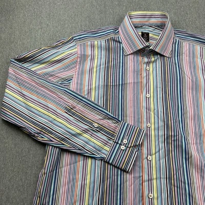 Robert Talbott Dress Shirt Mens Large Colorful Striped Button Up Rainbow Pink - Image 1 of 4