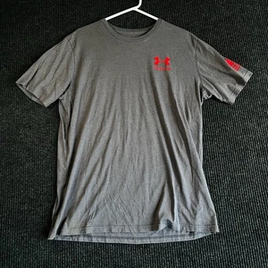 Under Armour Shirt Mens Large Gray Freedom HeatGear Athletic American Flag Tee - Picture 1 of 8