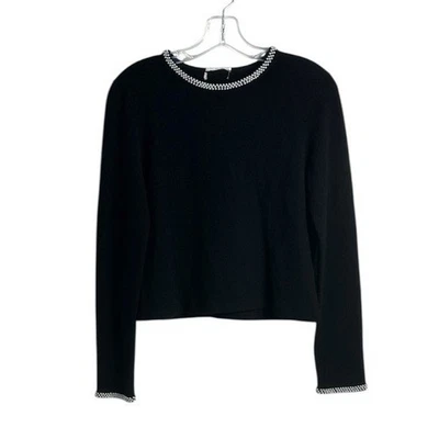 100% Cashmere Black Pearl Accent Quiet Luxury Feminine Minimalist Preppy - Image 1 of 4