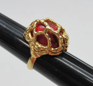 Vintage Crown Trifari Interchangeable Ring Gold Tone Cabochon - Picture 1 of 16
