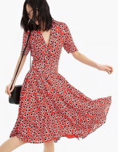 Vestido J.CREW Rudbeckia Rojo Estampado Corazón Línea A Cuello Extraíble Bolsillos Cinturón 0 - Imagen 1 de 18