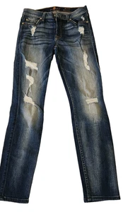 7 for all Mankind Jeans the Ankle Skinny Women's Size 27 Blue Denim Distressed - Picture 1 of 7