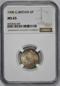 1900 Great Britain Silver 6p Sixpence NGC MS 65 Beachy Toning - Picture 1 of 4