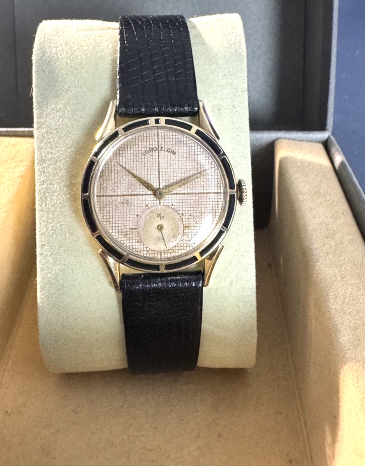 VTG Lord Elgin 14K Gold Filled Clubman Cal 680 21Jewels Waffle Dial Works - Image 1 of 4