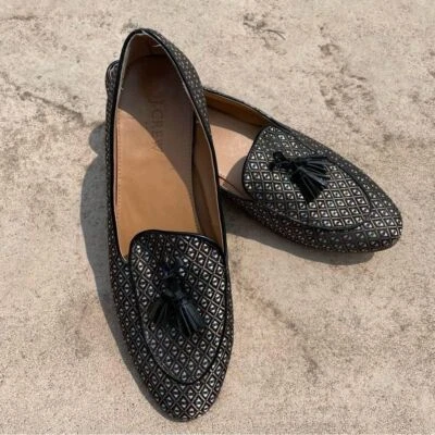 [9.5] Mocasines J.Crew con borlas punta almendra con estampado de diamantes en blanco y negro, rosa y azul Foto 1 de 4