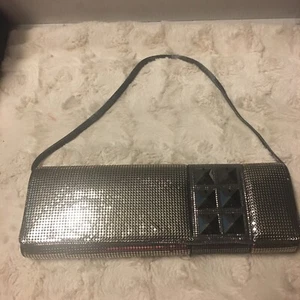 Whiting & Davis Two-Tone Silver Metal Mesh Evening Clutch Bag NWT - Picture 1 of 24