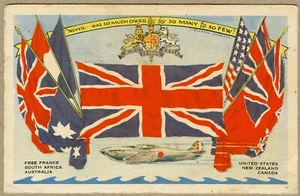 POSTCARD "NEVER WAS SO MUCH OWED BY SO MANY TO SO FEW" - Picture 1 of 2