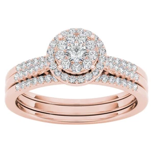 1/2 Ct Diamond Halo Engagement Ring Size 8 Bridal Set 10k Rose Gold ( H-I / I2) - Picture 1 of 4