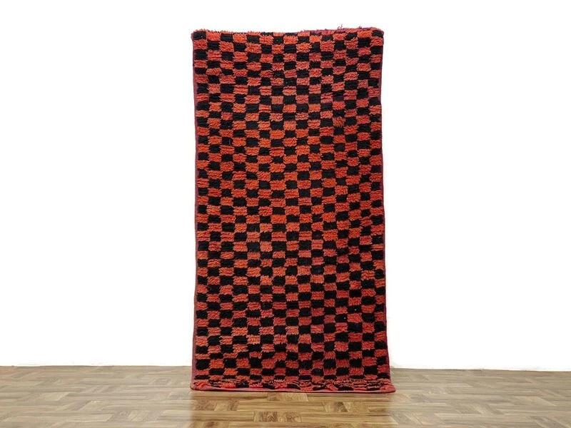 Check Runner Rug,Handmade Hallway,Modern Checkered Area Rug,Stairs Rug,3'x6'6" - Image 1 of 4