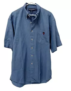 Camisa De Colección Ralph Lauren Golf Para Hombres L Azul Cambray Manga Corta Botón Tildan - Imagen 1 de 4