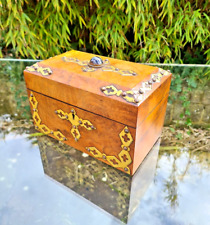 Antique Burr Walnut  Tea Caddy Box , Victorian Gothic Revival