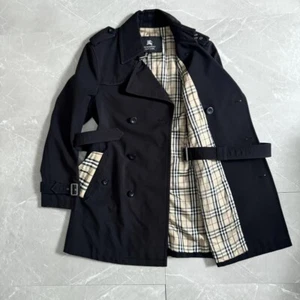 BURBERRY BLACK LABEL Trench Coat Black Polyester Chcek lining Men's S-M - Picture 1 of 11
