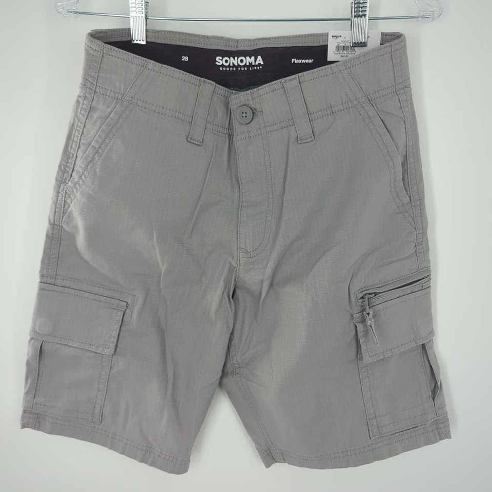 Sonoma Mens Ripstop Cargo Shorts Size 28 Gray 10" Inseam Comfort Flex Waistband