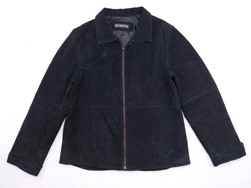 Chaqueta de gamuza de cuero vintage para mujer XL para hombre unisex plateada zorro motociclista negra Foto 1 de 4