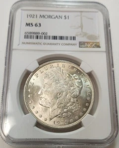 1921 MORGAN SILVER DOLLAR S$1 NGC MS63 #6589889-002 - Picture 1 of 2