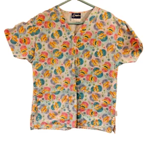 Crest Womens Sz Small S Scrub Top Easter Chicken Eggs Spring Doctor Veterinarian - Picture 1 of 5
