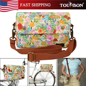TOURBON Canvas Bicycle Handlebar Bag Shopping Shoulder Pouch Phone Storage Girls - Picture 1 of 24