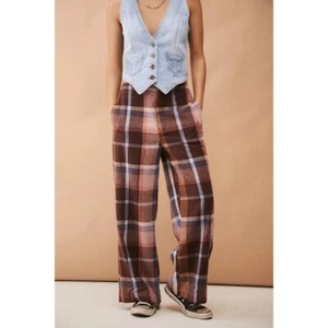 Urban Outfitters UO Abby kariert angeraut Flanell weite Beine Hose Größe 10 - Bild 1 von 5