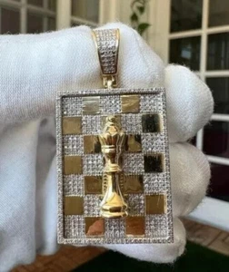 2.20Ct Round Cut Real Moissanite Chess Table King Pendant 14k Yellow Gold Plated - Picture 1 of 3