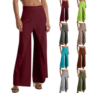 Women's Yoga Pants Flare Leg Palazzo Trousers High Waist Workout Gym Bootcut - Picture 1 of 36