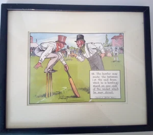 Laws Of Cricket By Chas Crombie - The Bowler - Framed Perrier Antique Print - Picture 1 of 10