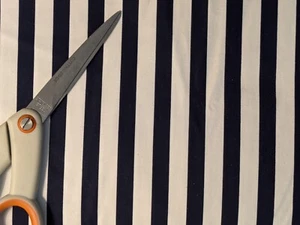 NAVY & WHITE COTTON BLEND STRIPE FABRIC 1 Yd X 44" BTY Substantial Weight - Picture 1 of 3