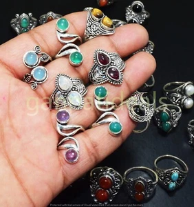 1000pcs Lot Moonstone & Mix Gemstone Rings 925 Silver Plated Jewelry For Woman - Picture 1 of 7