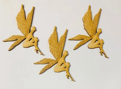 Laserkris Tres Hadas de Madera 100mm Tamaño Recortado 3mm Grueso mdf Artesanía Forma En Blanco