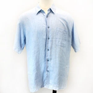 Donald J. Trump Signature Collection Blue 100% Linen Short Sleeve Shirt Large - Picture 1 of 8