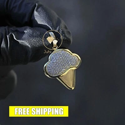 Hip Hop Ice-cream Charm Pendant 1Ct Round Simulated Diamond 14K Yellow Gold Over - Image 1 of 4