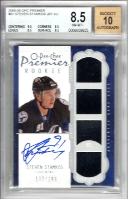 2008 Steven Stamkos BGS 8.5 O Pee Chee Premier Rookie Jersey Auto /299 81 - Image 1 of 2