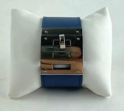Brazalete ancho Hermes Kelly perro piel de becerro azul y plata S Foto 1 de 4
