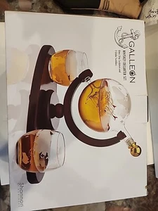 Godinger Galleon Glass Ship Sculpture Whiskey Decanter Set 2 Globe Tumblers NEW - Picture 1 of 5