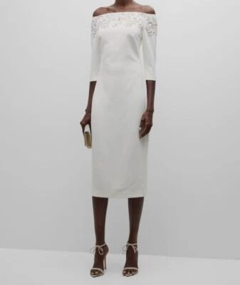 Badgley Mischka Women's Ivory Embellished Off-Shoulder 3/4 Sleeve Dress Size 4 - Image 1 of 4