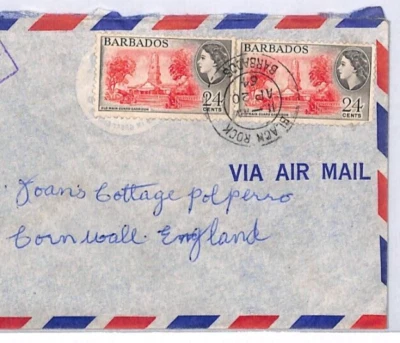 Cubierta de correo aéreo BARBADOS QEII registrada BLACK ROCK GB Cornwall 1964 YS113 Foto 1 de 4