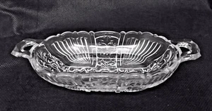 Vintage Clear Glass Relish / Candy Dish with 2 Handles Floral Design - Picture 1 of 8